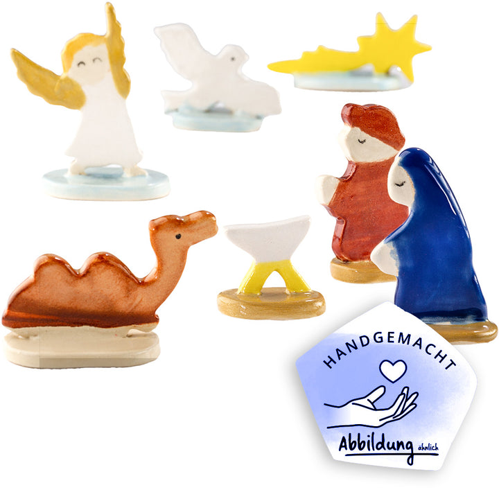 Freistehendes Krippenfiguren-Set aus Keramik – 7-teilig